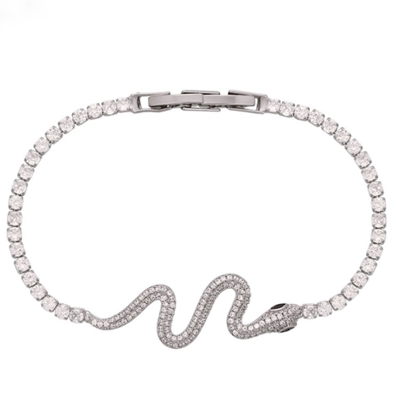 Snake Tennis Bracelet Platinum Plated | Luxury Silver Jewelry - Picture 2 of 11